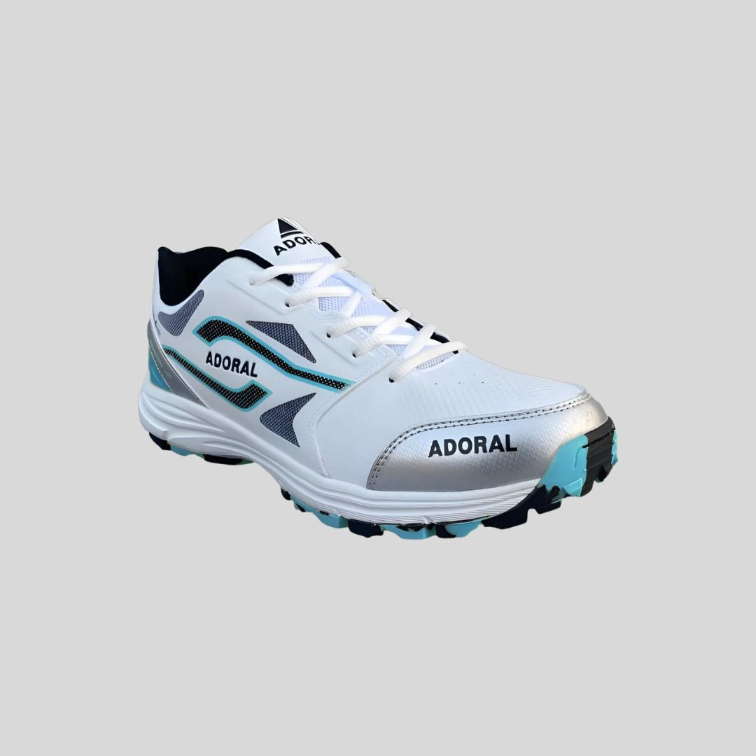 ADORAL SPEED WHITE/BLUE CRICKET SHOES.