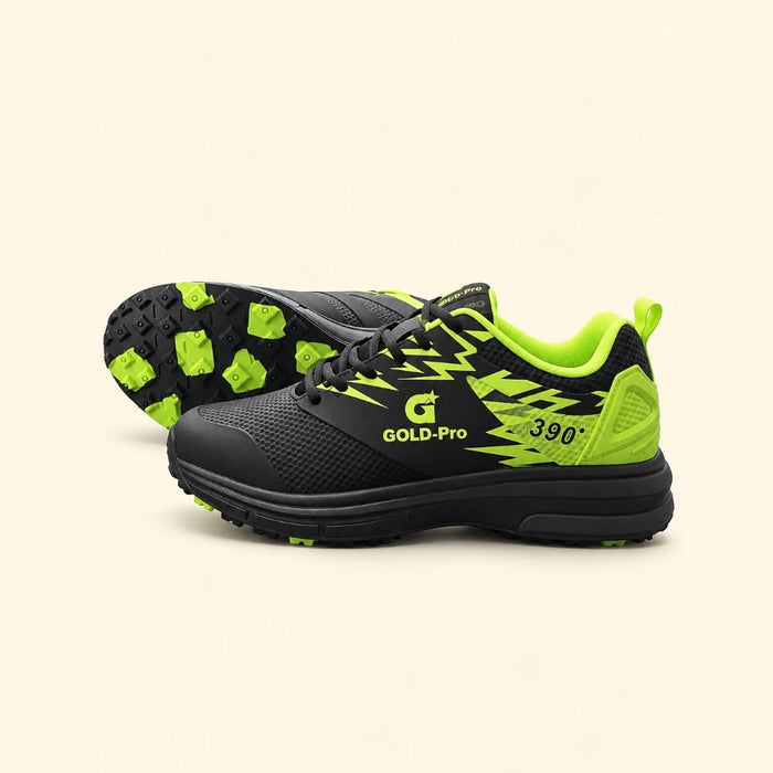 GOLD Pro 390 Cricket Gripper Shoes | Black & Green