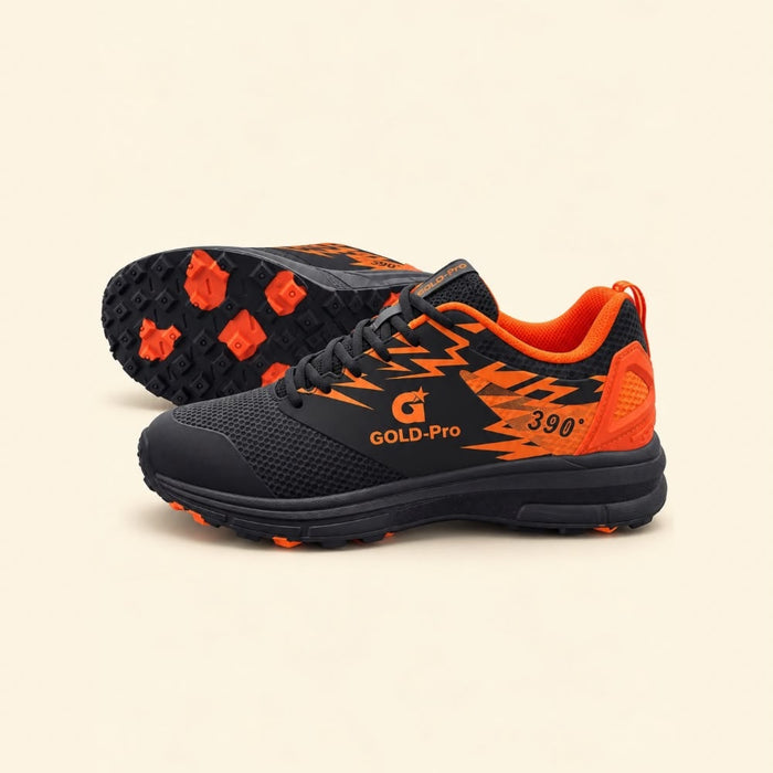 GOLD Pro 390 Cricket Gripper Shoes | Black & Orange
