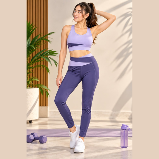 Women's Gym Wear Set with Sports Bra and High-Waist Leggings in Dusty Purple