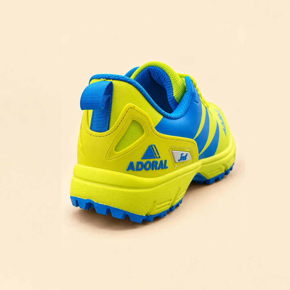 Adoral Jeet Lime Blue Cricket Shoes Rear View
