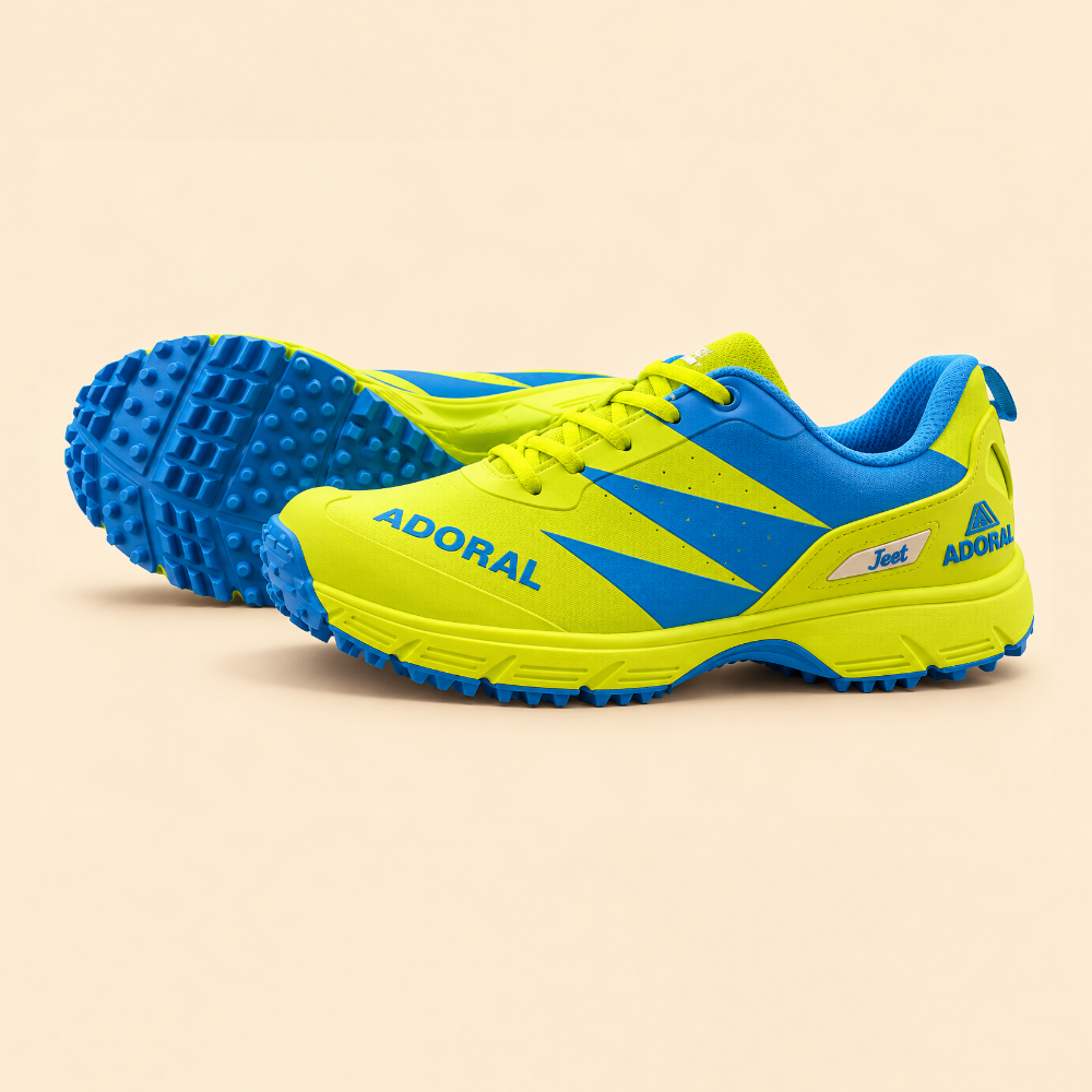 Adoral Jeet Lime Blue Cricket Shoes Side View