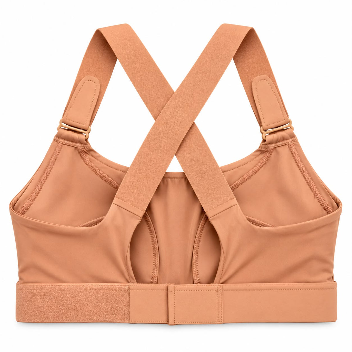 Brick Red Back: Back view of a brick red women's sports bra with adjustable shoulder straps.