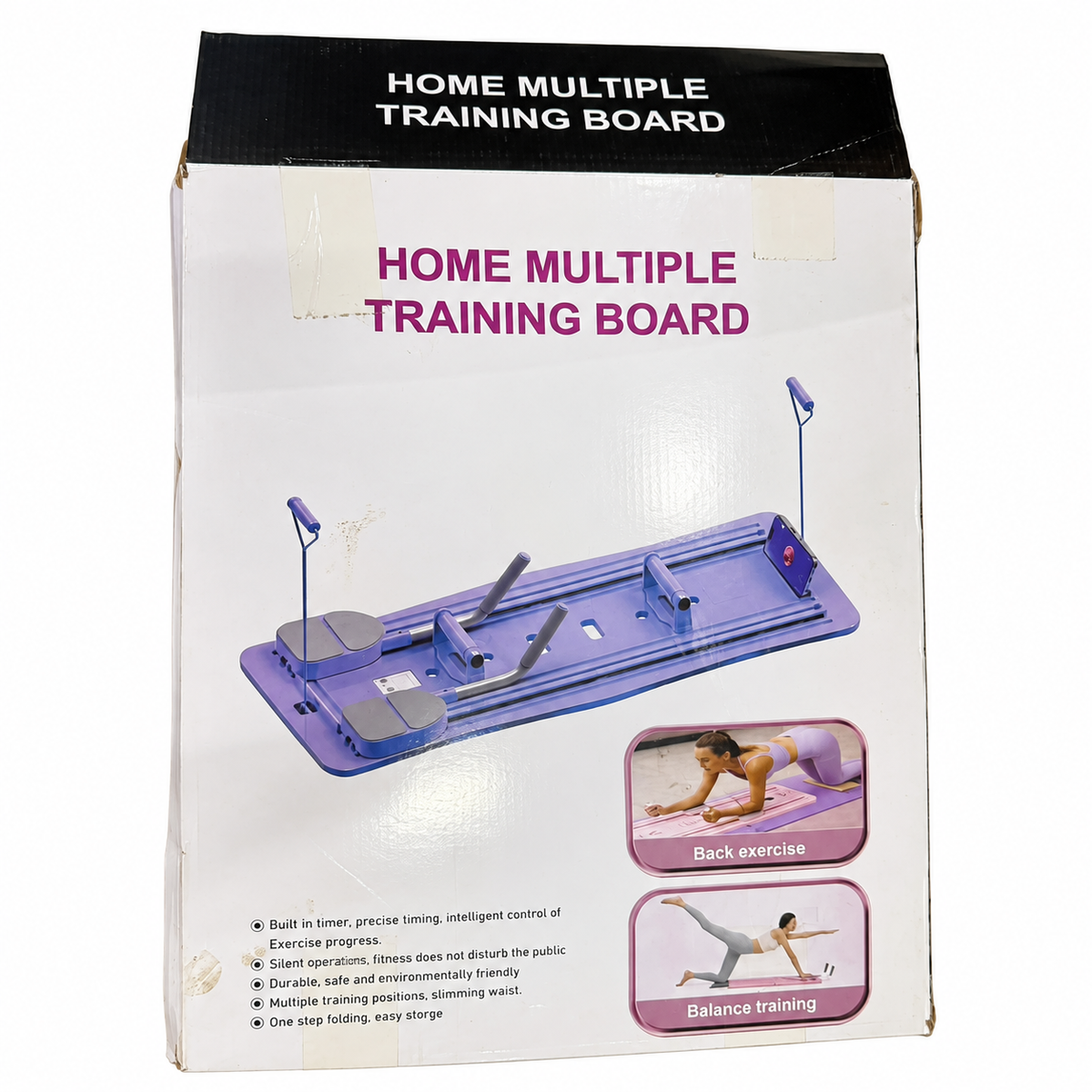 Pink home multiple training board with resistance bands and exercise accessories