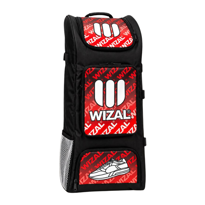 WIZAL cricket kit bag front view with multiple storage compartments