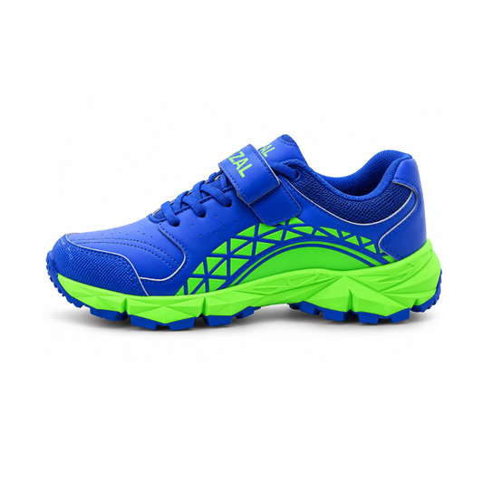 WIZAL React blue and neon green cricket gripper shoe side profile
